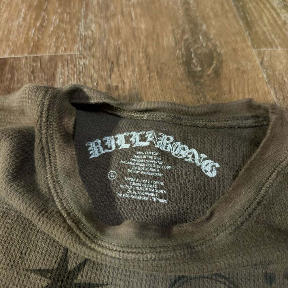 Y2K Billabong Waffle Long Sleeve Shirt Size L Brown Graphic Thermal - Picture 5 of 7